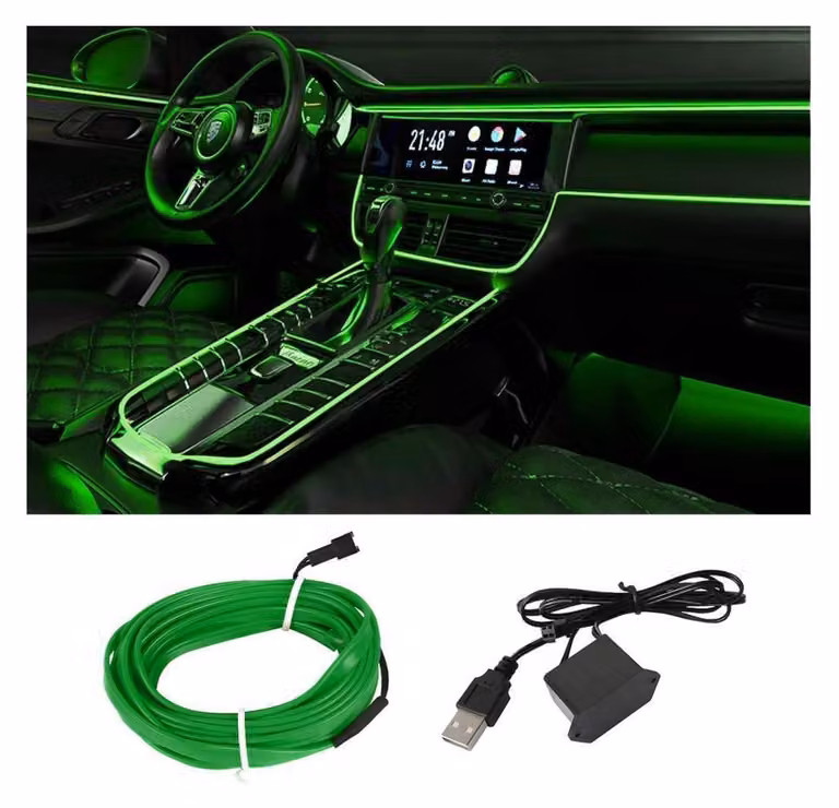 Illuminazione interna a LED per auto, 500 cm, verde, per creare un'atmosfera personalizzata, striscia luminosa al neon