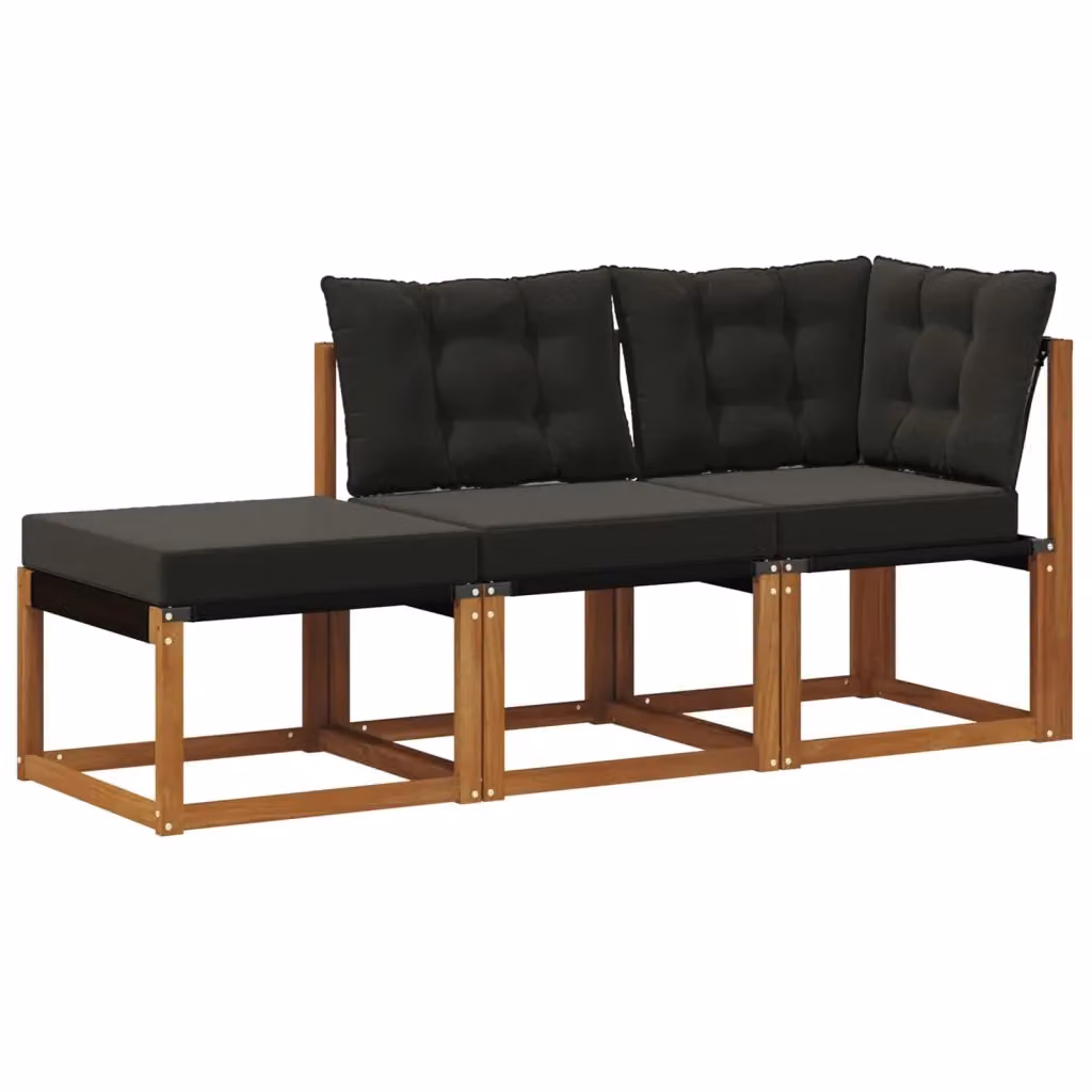 Set di divano modulare da esterno a L con pouf vidaXL in legno di acacia, colore beige e nero – 2