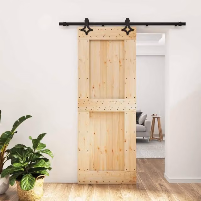Porta scorrevole moderna vidaXL in legno e acciaio, colore marrone e nero, L: 80 cm, H: 210 cm