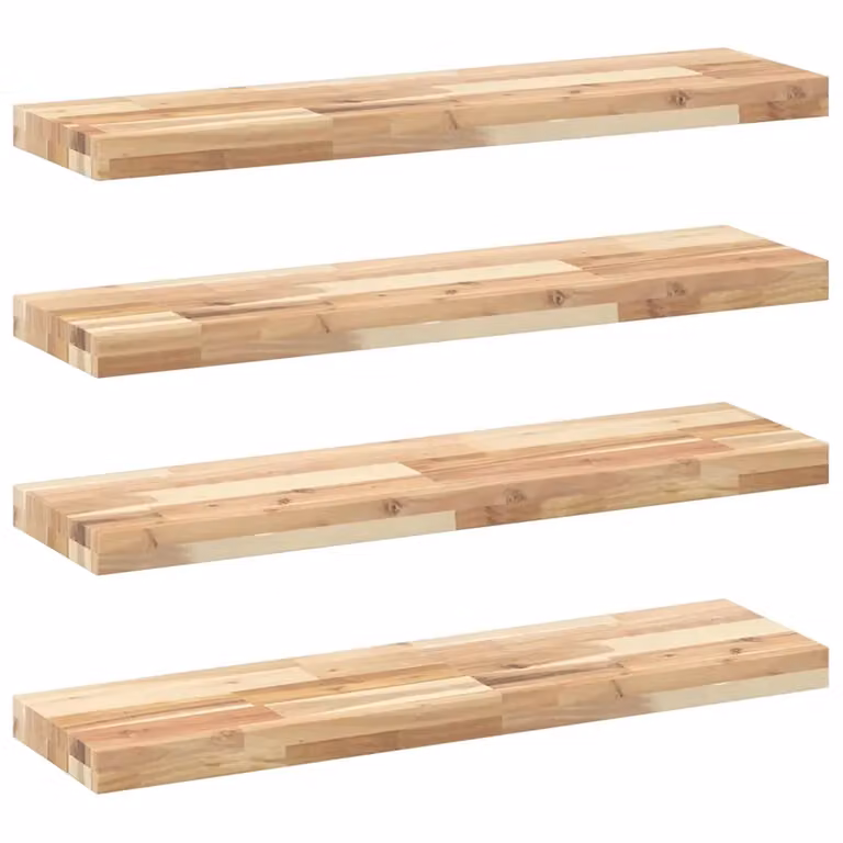 Set di 4 mensole da parete vidaXL in legno di acacia non trattato, colore marrone, L 100 x P 20 x H 4 cm