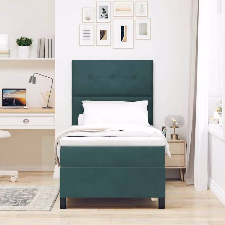 Maison Exclusive - Letto boxspring a LED con testiera verde scuro 80 x 200 cm in velluto