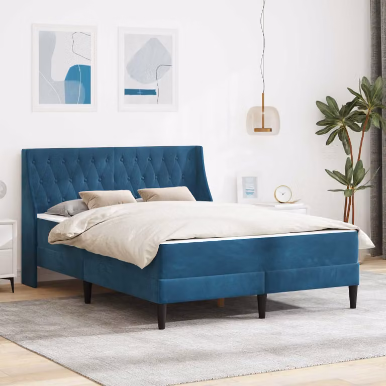 Letto moderno vidaXL con materasso in velluto blu, L/P/H: 120 x 200 x 96 cm