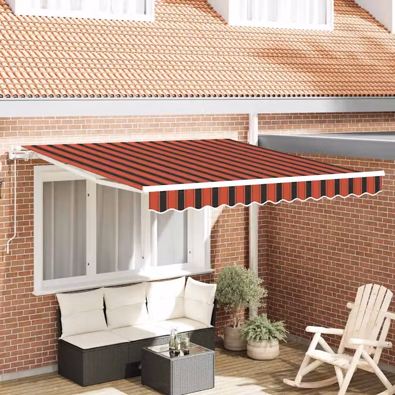Tenda retrattile vidaXL con bracci pieghevoli in alluminio, arancione e marrone, L: 300 cm, P: 250 cm