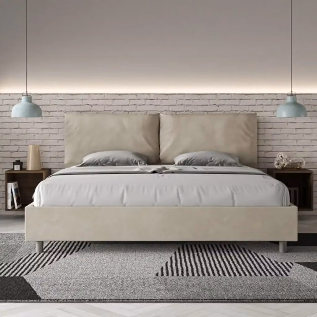 Letto matrimoniale king size con contenitore Antea Large Ityhome imbottito in microfibra colore sabbia L/P: 222 x 215 cm – 2