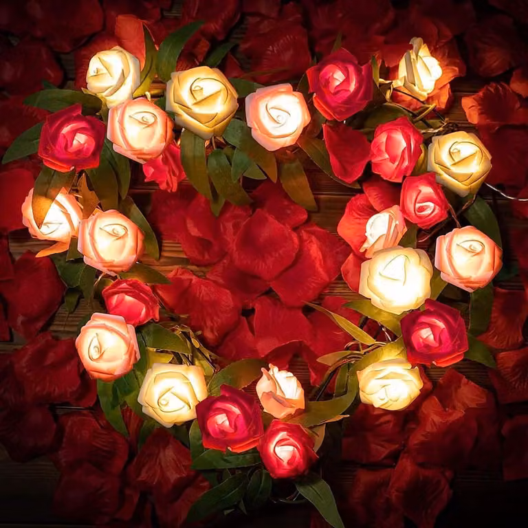 Catena luminosa a LED con forma di rose, 20 fiori, alimentata a batteria. Ghirlanda romantica a forma di rose, ideale per San Valentino, matrimoni, feste e decorazioni, disponibile nei colori rosa, rosso e bianco