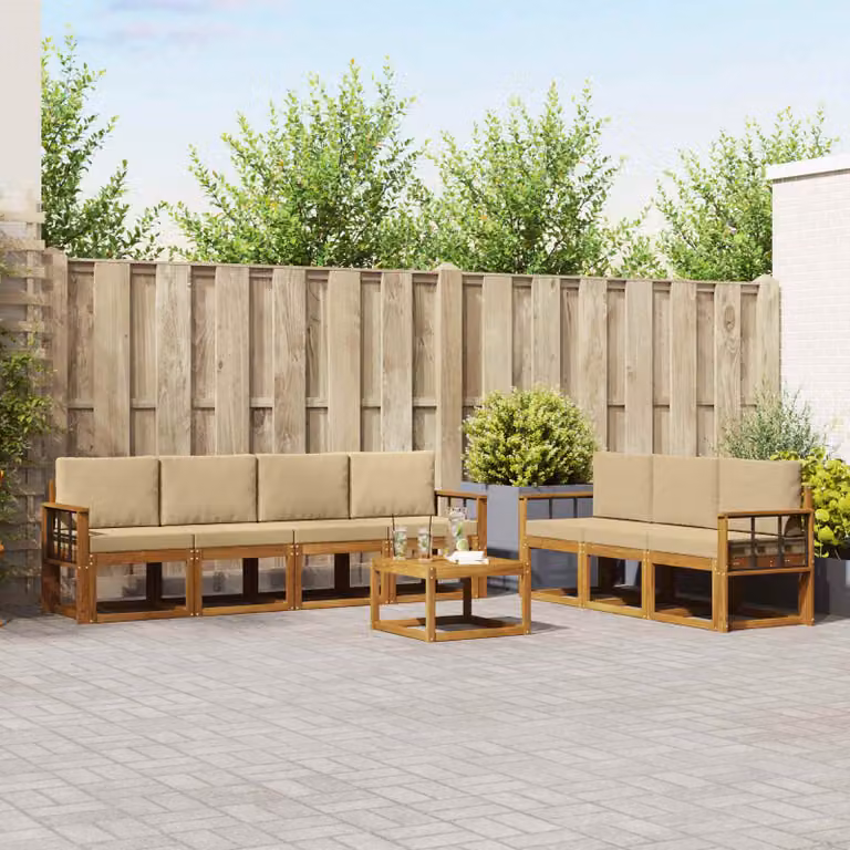 Set di divani da esterno vidaXL 8 pezzi in legno di acacia con cuscini, colore beige e marrone