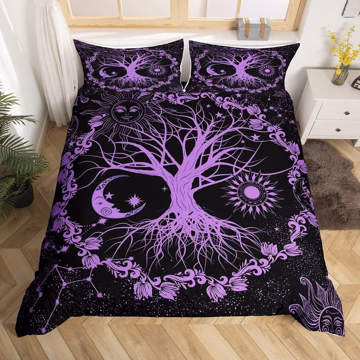 Solidchoice - Set di lenzuola e copripiumino a tema "Albero della vita" per bambini