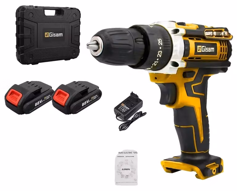 Trapano avvitatore elettrico, coppia di 25 Nm, comfort senza fili, 2 batterie, custodia in plastica