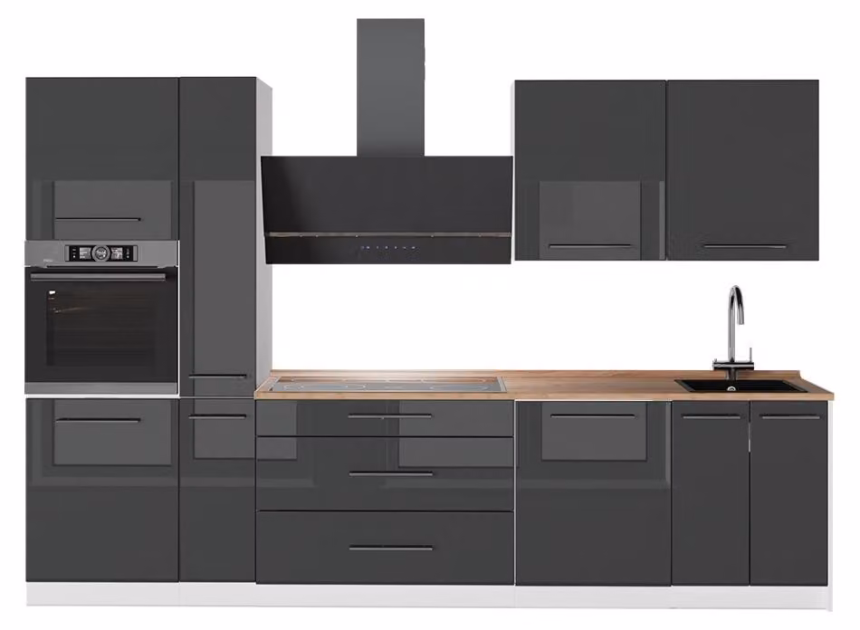 Cucina componibile Vicco Fame-Line Antracite lucido/Bianco 310 cm, PL Rovere, Model 64321