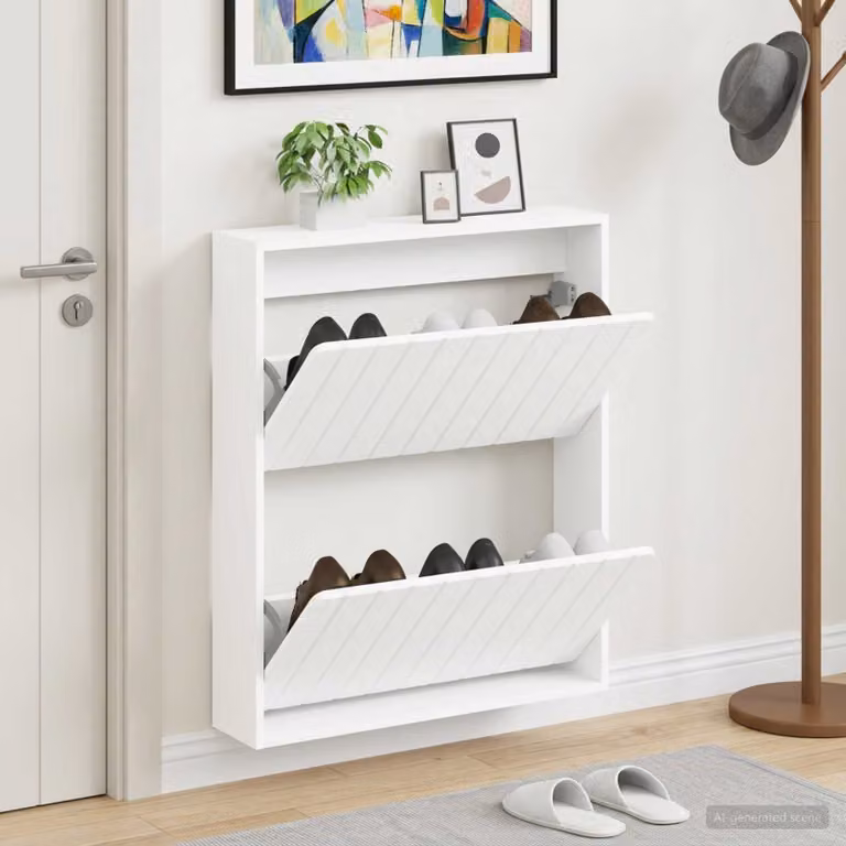Mobiletto per scarpe da muro vidaXL ZWOLLE Bianco L: 71 cm, P: 17 cm, H: 86 cm