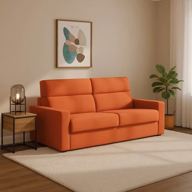 Divano Letto Ecate DMORA 2 Posti Sfoderabile Arancione Made in Italy L: 200 cm, P: 95 cm
