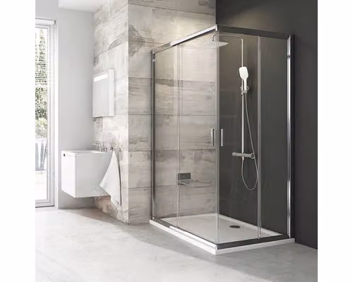 Cabina doccia laterale con ingresso angolare RAVAK Blix 80 cm telaio colore cromo decoro vetro chiaro 1XV40C00Z1
