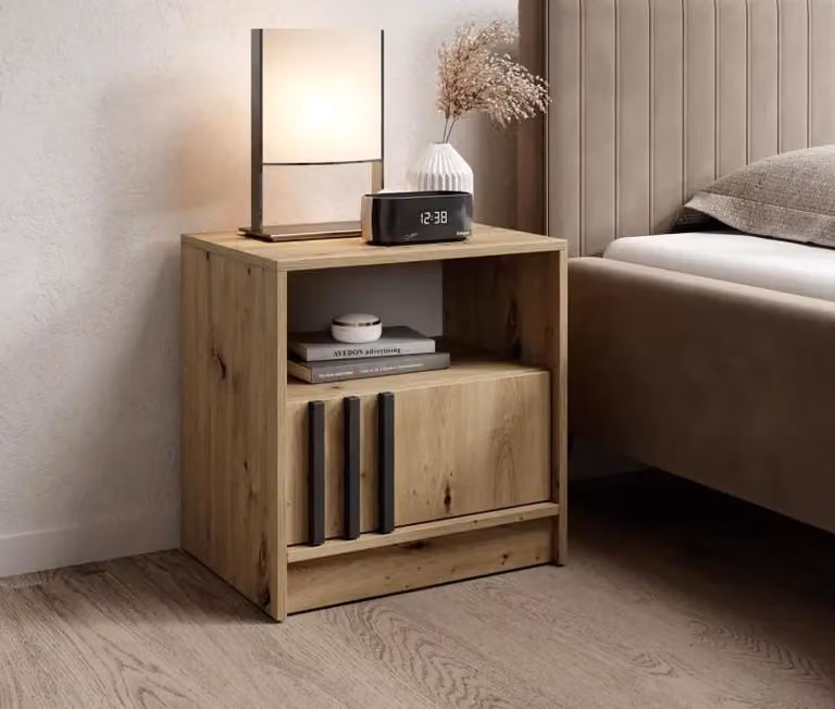 Comodino MARFA - rovere artigianale / nero