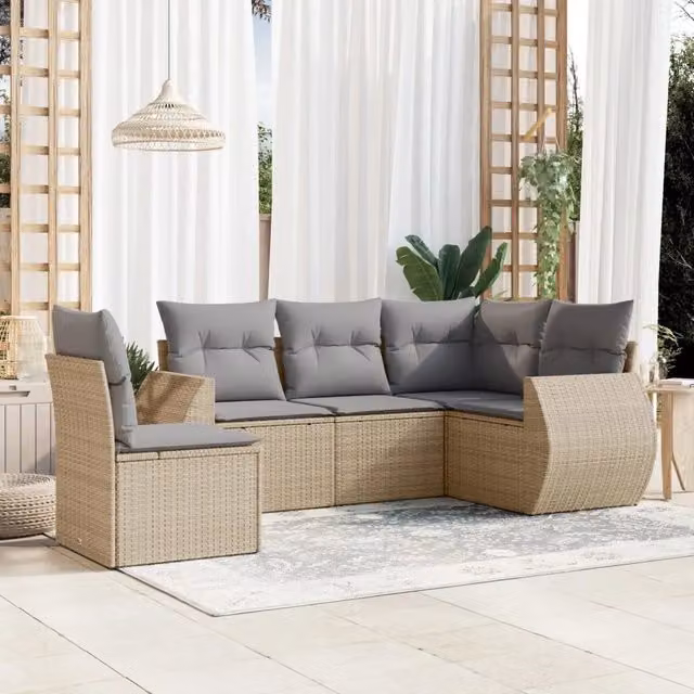 Set Divano da Giardino 5 pz con Cuscini Beige in Polyrattan 3221368