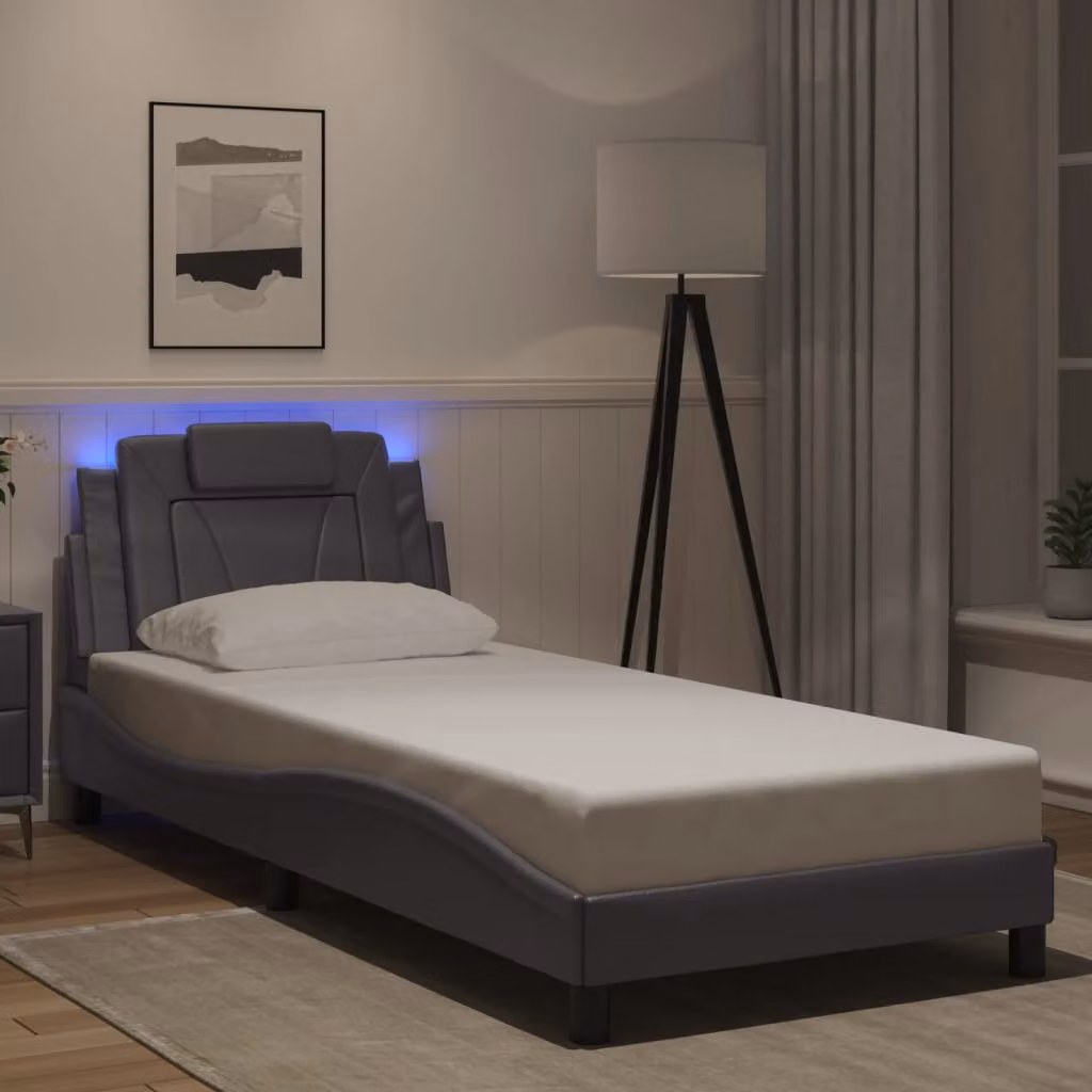Giroletto Viana vidaXL in grigio con illuminazione LED e porta di ricarica USB, L/P/H: 90 x 190 cm