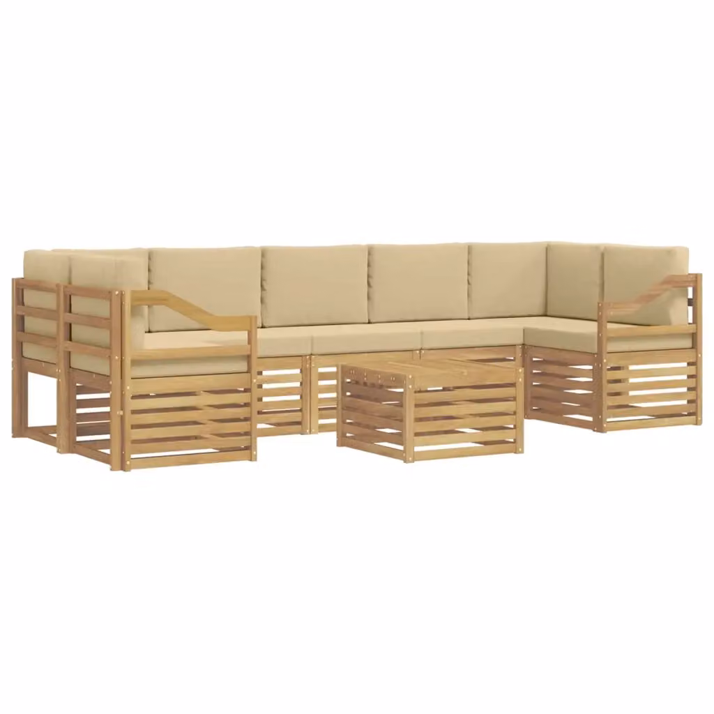 Set di divani da esterno a L vidaXL in legno di acacia con tavolo da caffè, colore bianco e beige, composto da 8 pezzi con cuscini inclusi – 2