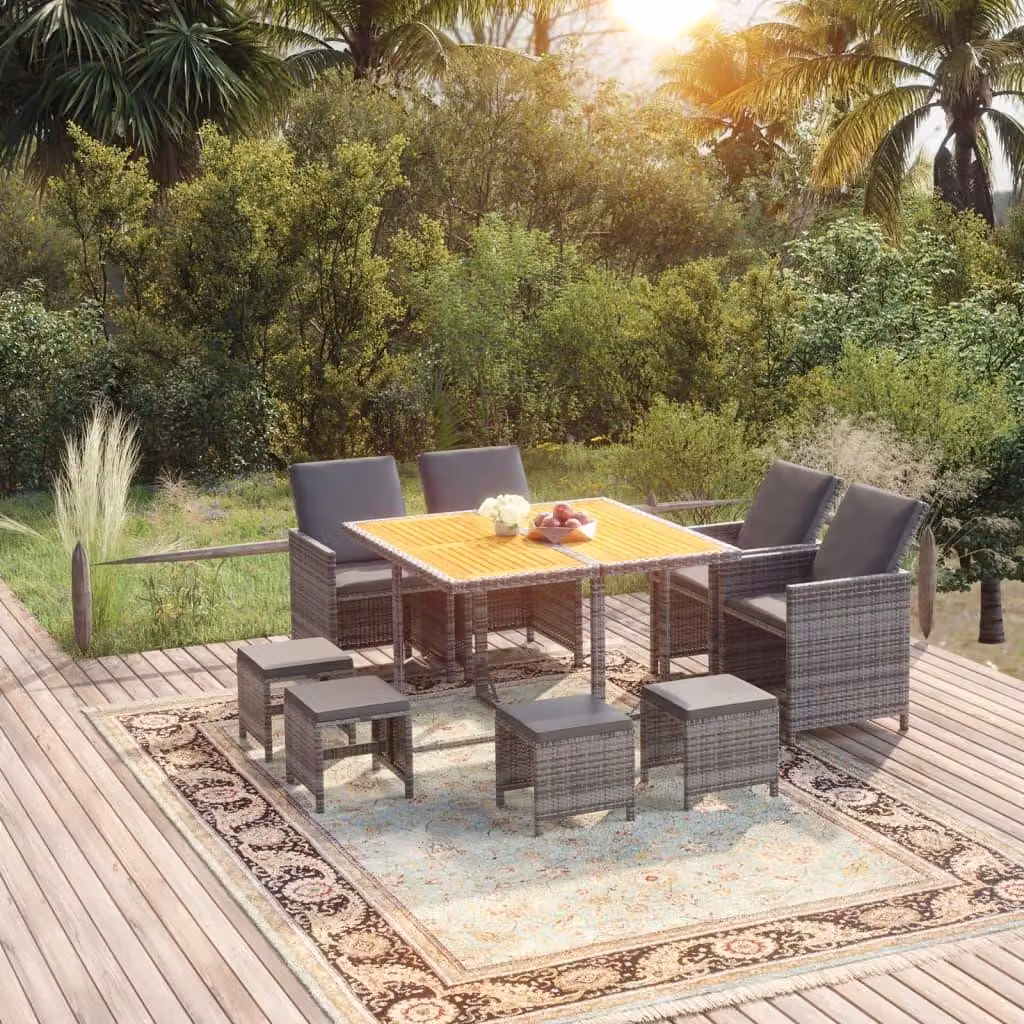 Maison Exclusive - Set da pranzo da giardino da 9 pezzi con cuscini in polyrattan grigio