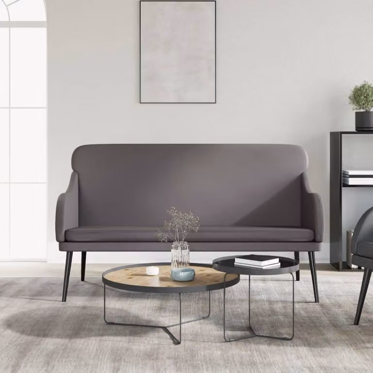 Panca vidaXL Grigia in Similpelle con Braccioli e Struttura in Metallo L: 110 cm, P: 76 cm, H: 80 cm