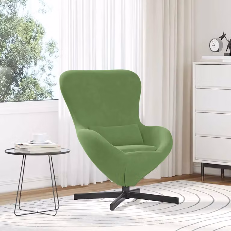 Poltrona uovo vidaXL in velluto verde con base girevole 360 gradi L: 63 cm, P: 73 cm, H: 90 cm