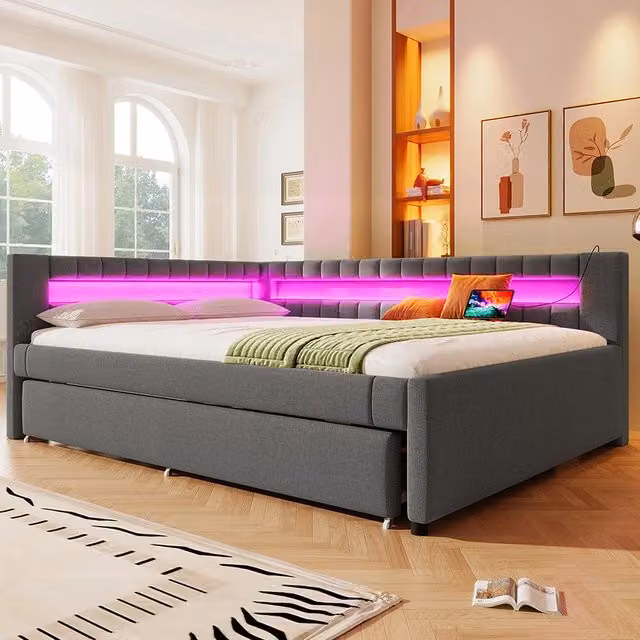 Daybed - Xylo - 140x200 cm LED USB gigogne grigio