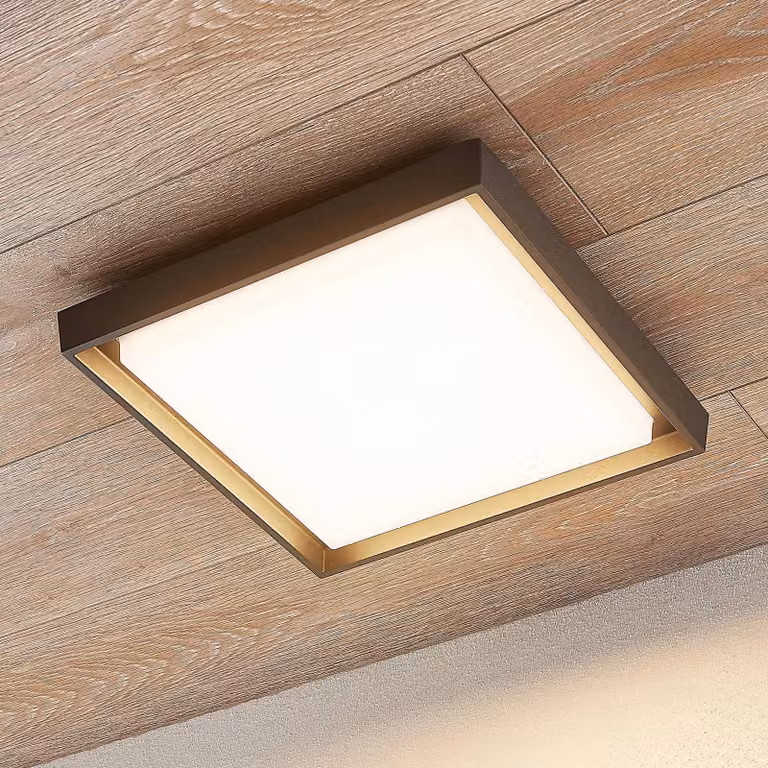 Lucande plafoniera LED da esterni Birta, grigio scuro, IP54, 34 cm Birta, Alluminio / Grigio / Zincato, Alluminio, Moderno, Plafoniere LED