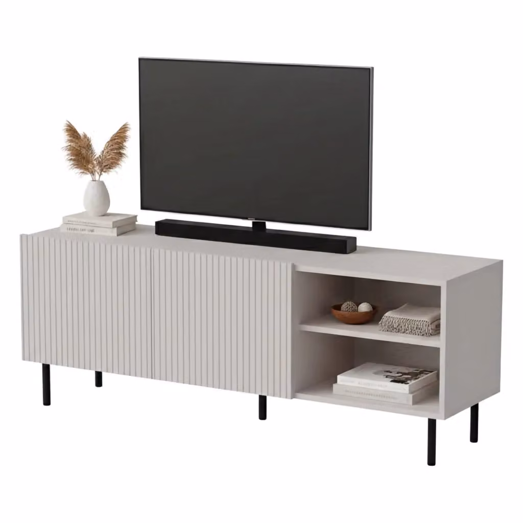Mobile porta TV Molini DMORA, Madia da salotto moderna con quattro ante battenti e sistema soft close, Beige, L 150 x P 42 x H 52 cm – 2