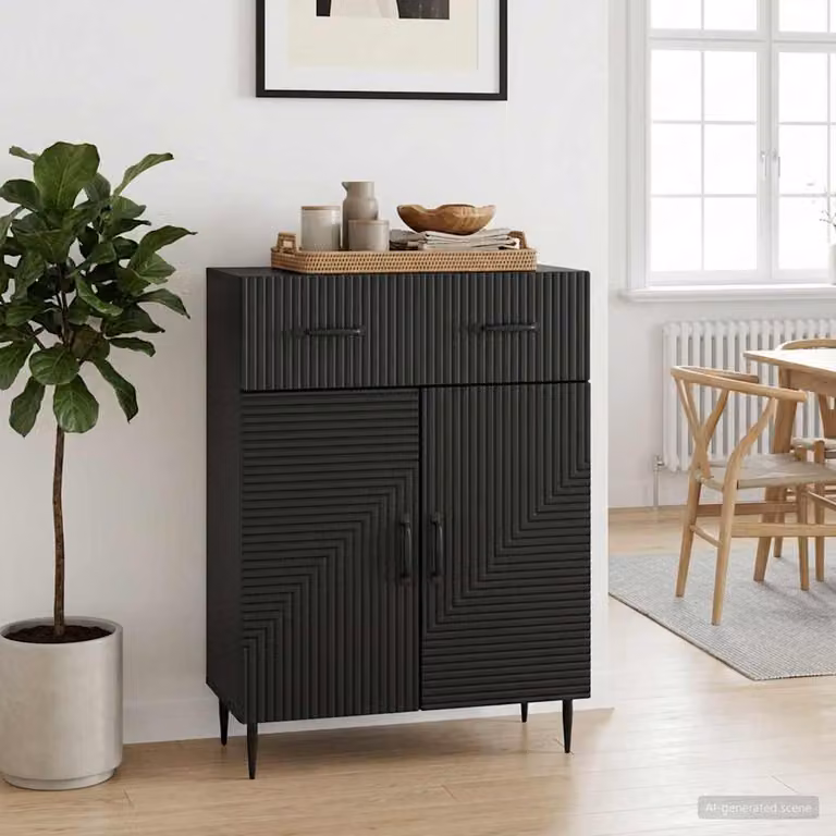 Credenza moderna vidaXL in legno ingegnerizzato e metallo, colore nero opaco, L: 66 cm, P: 34,5 cm, H: 89,5 cm