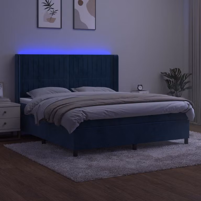 Maison Exclusive - Letto boxspring con materasso e LED blu scuro 160x200 cm velluto