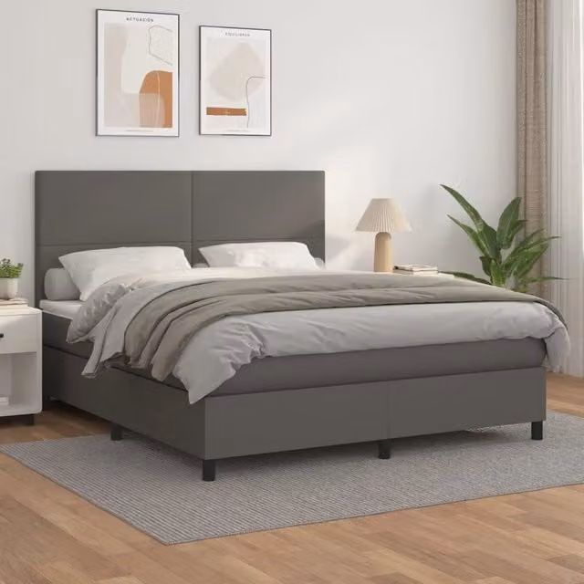 Letto con Giroletto a Molle e Materasso Ibrido vidaXL in Similpelle Grigio e Bianco L: 160 cm, P: 200 cm, H: 203 cm