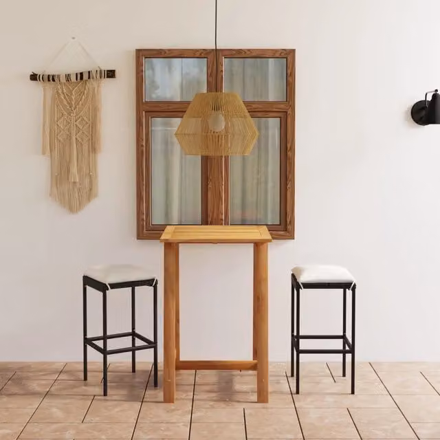Set da giardino moderno vidaXL in legno di acacia e acciaio verniciato nero con cuscini beige composto da 3 pezzi