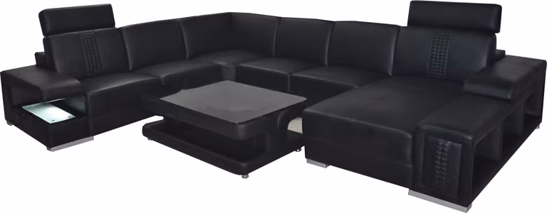 Ecksofa Design Polster Eckgarnitur Eckcouch Sofa Wohnlandschaft Couch Tisch USB