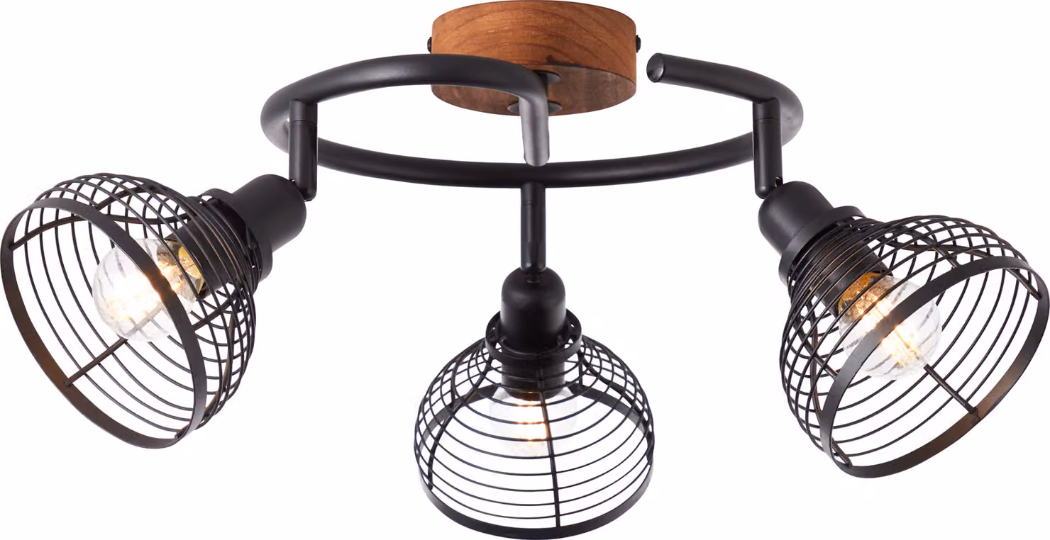 Lampada BRILLIANT, Avia Spotspirale 3flg nero/colore legno, metallo/legno, 3x D45, E14, 40W, lampadine a goccia (non incluse)