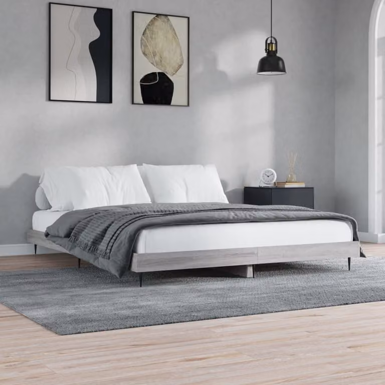 The Living Store Struttura letto grigio Sonoma 200x200 cm in materiale ligneo