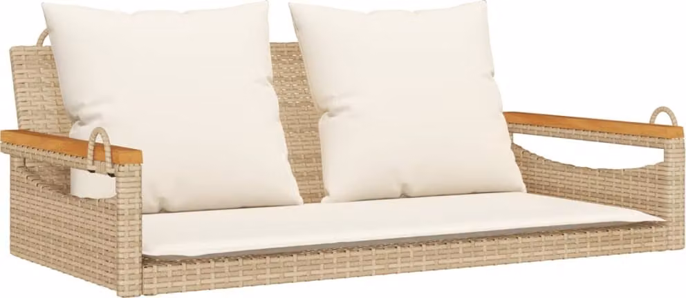 Panchina a Dondolo con Cuscini Beige 109x62x40 cm in Polyrattan
