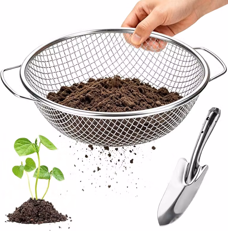 Setaccio per giardino e per il terreno, in acciaio inossidabile, diametro 30 cm, con maniglia, ideale per lavori di giardinaggio