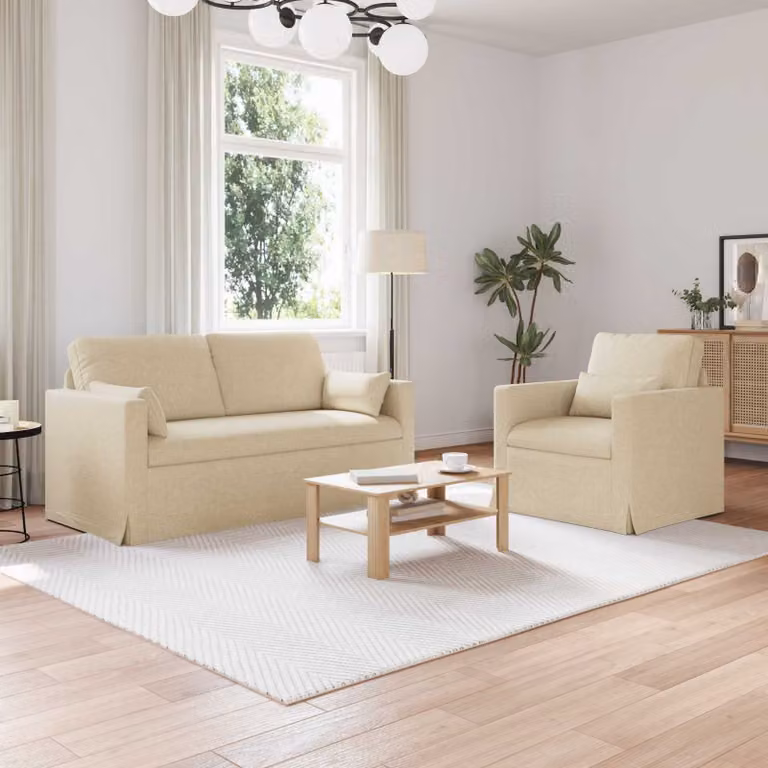 Set di 2 divani moderni vidaXL in tessuto beige con struttura in metallo L: 158 cm, P: 78 cm, H: 80 cm