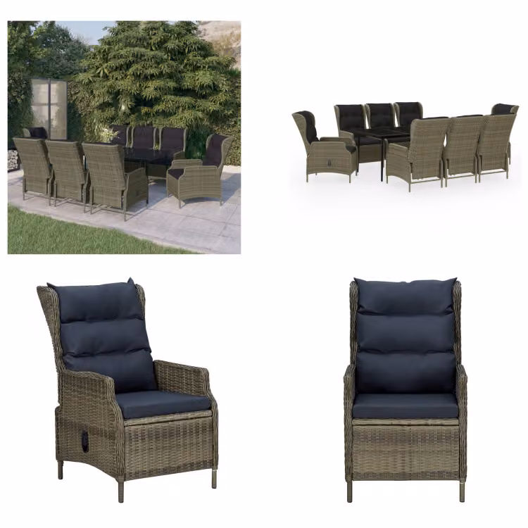 vidaXL Set da pranzo da giardino 9 pezzi marrone - Set da pranzo da giardino - Set da pranzo in poly rattan - Set da pranzo per esterni
