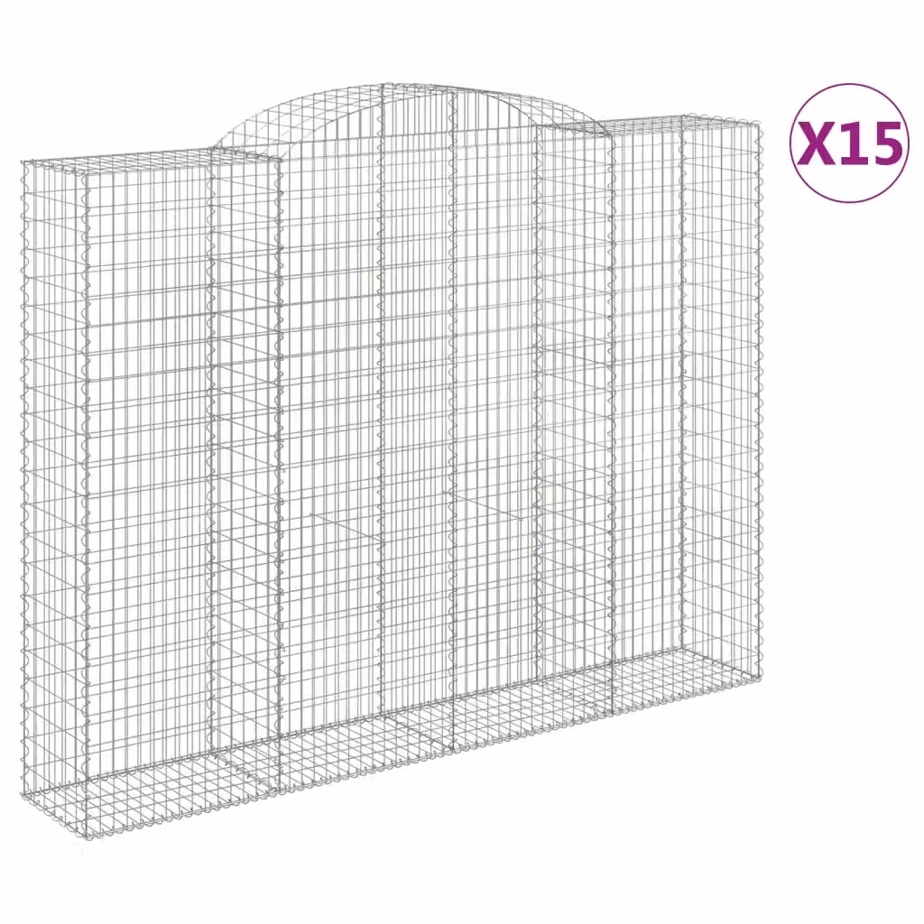 Set di 15 Cesti Gabbioni ad Arco vidaXL in Acciaio Zincato Argento L: 300 cm, P: 50 cm, H: 220/240 cm – 2