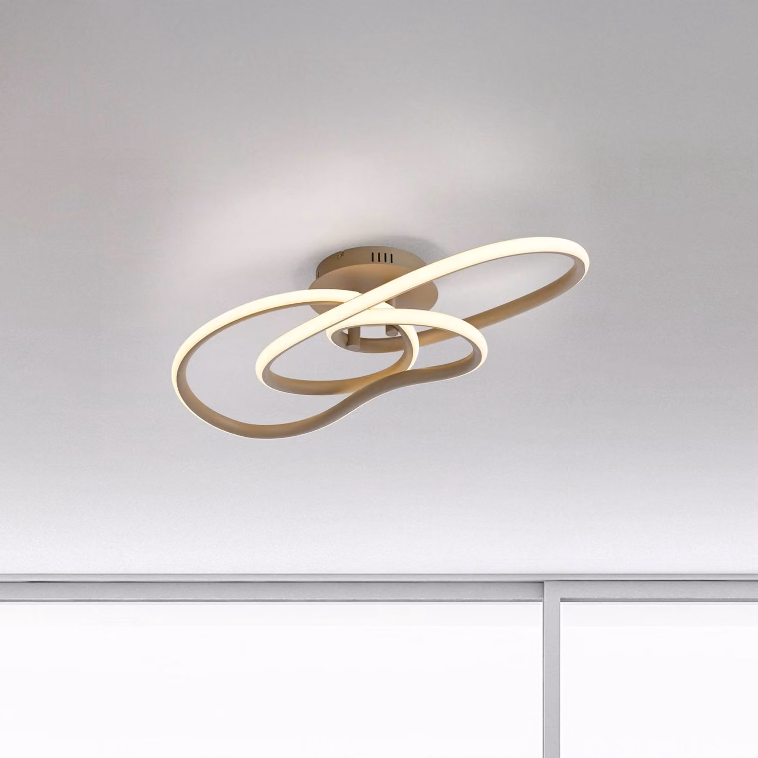 Paul Neuhaus Plafoniera soffitto TWIST, dimmerabile, Crema / Ambra, Soggiorno / Sala da pranzo, Alluminio, Moderno, Plafoniera