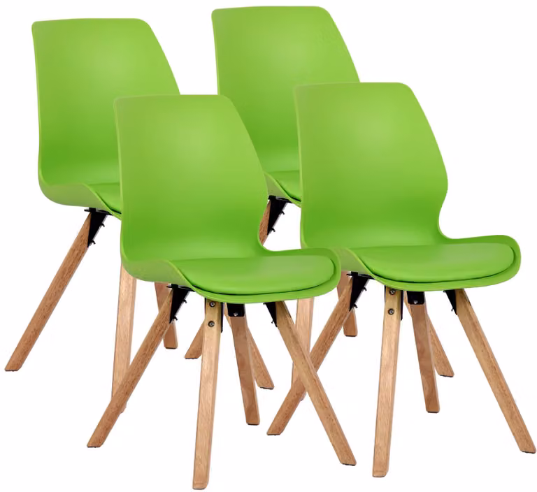Set di 4 sedie da pranzo imbottite CLP Luna, sedie moderne imbottite con schienale verde, materiale: plastica