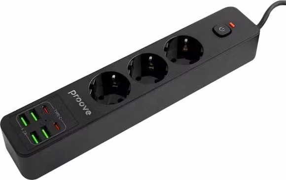 Proove Power strip 2M 2500W Presa di corrente P-03 (3Xac + 4Xusb + 2Xtype-C) Nero/Nero