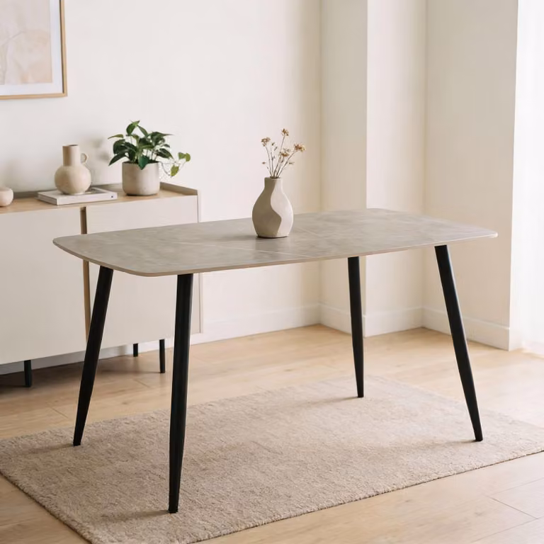 Tavolo da pranzo MORA con piano in Vetroceramica 140 x 80 cm, grigio/nero - tavolo rettangolare per sala da pranzo, robusta struttura in metallo, tavolo da cucina moderno con angoli arrotondati, ideale per la zona pranzo