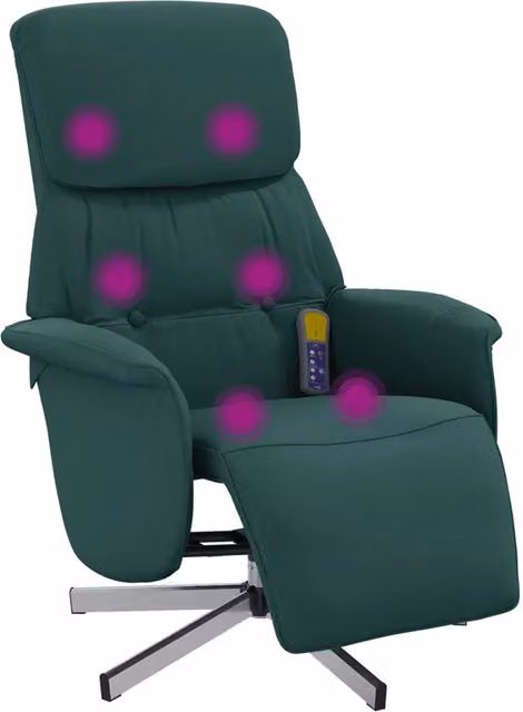 Poltrona | Sedia Relax Reclinabile Massaggio Poggiapiedi Verde Scuro Tessuto