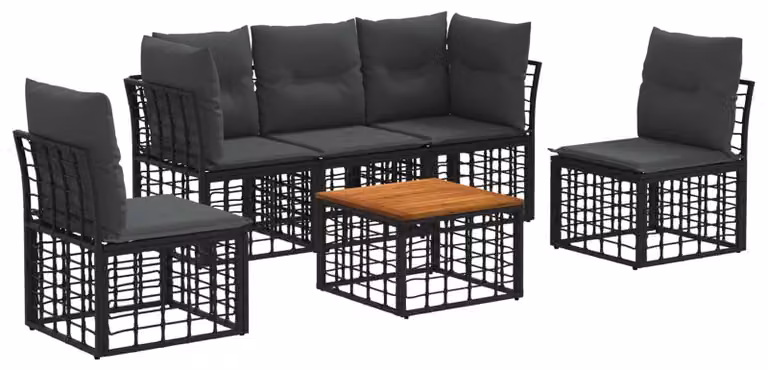 Set di divani da esterno 6 pcs Nero e Grigio scuro Poliestere
