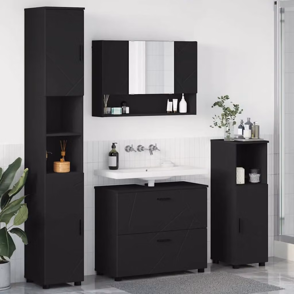 Set di mobili per il bagno vidaXL 4 pezzi nero opaco L/P/H: 35 x 30 x 192 cm