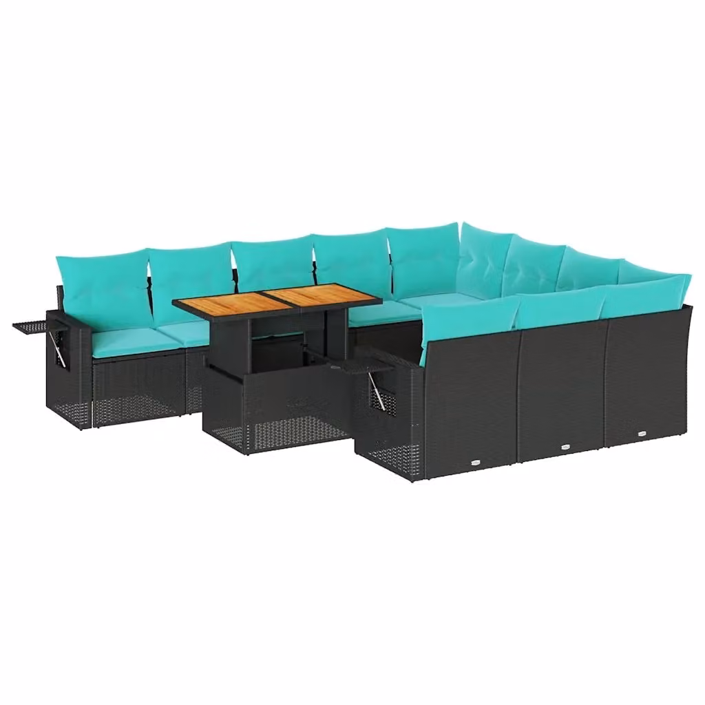 Set di Divani da Giardino vidaXL 11 Pezzi con Cuscini Blu e Nero in Polyrattan e Acciaio – 2