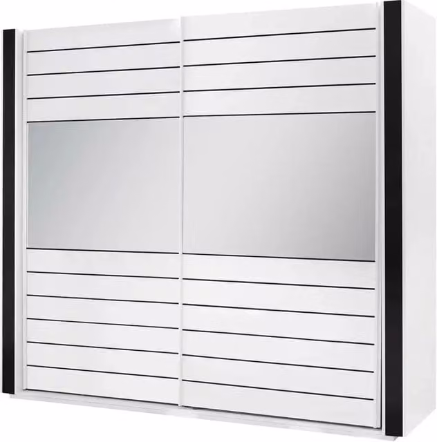 Armadio moderno Meublorama LINA con ante scorrevoli e specchi, bianco e nero, L: 220 cm, H: 225 cm, P: 68 cm – 1