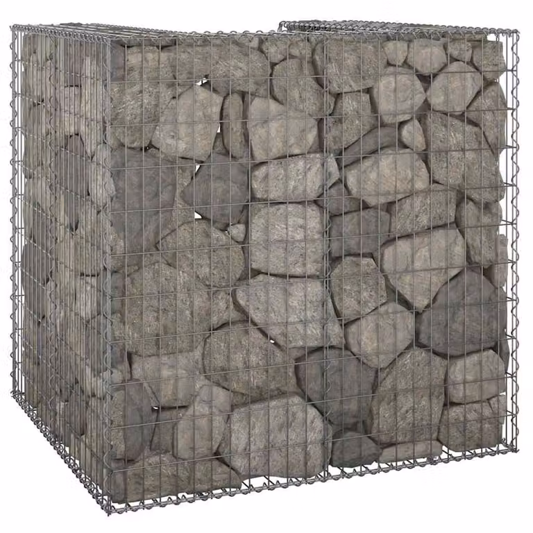 vidaXL Gabbione per Bidoni in Acciaio Zincato Grigio L/P/H: 110 x 100 x 110 cm
