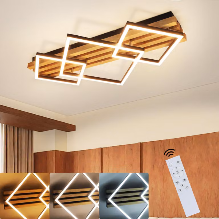 ZMH Lampade da soffitto a LED Lampada da soffitto con telecomando e funzione memoria in legno 70 cm Soggiorno Camera da letto Lampada da soffitto 46 W nera angolare