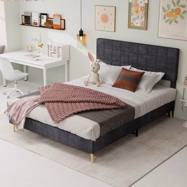 Letto Matrimoniale Imbottito ¨C Xylo ¨C Tessuto Grigio Scuro 140x200